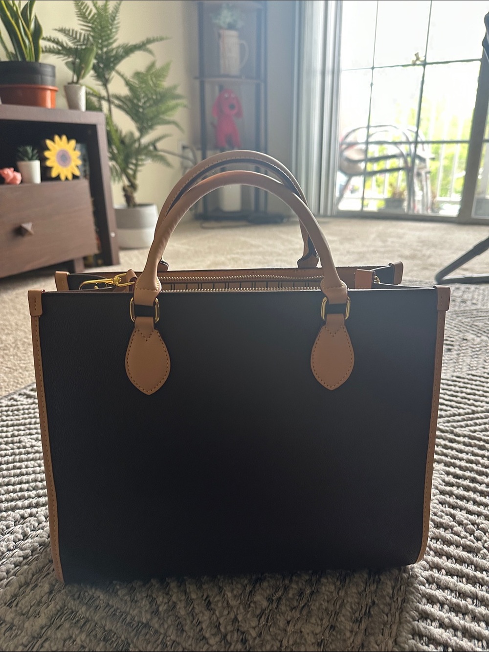 Structured Two-Tone Top-Handle Satchel - Brown and Tan